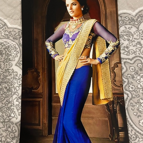 New Dark purple golden beige shaded net saree. - Picture 4 of 14